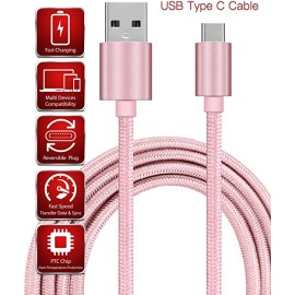 Charge & Sync Braided Usb-C To Usb-A Cable, 10Ft (Rose Gold)