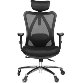 Duramont Ergonomic Office Chair B0797HZ8W1 Adjustable Desk Chair with Lumbar Support and Rollerblade Wheels - High Back Chairs with Breathable Mesh - Thick Seat Cushion, Head, and Arm Rests - Reclines