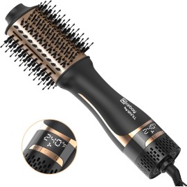 Nicebay Hair Dryer Brush, Hot Tools Blow Dryer Brush for Women, One Step Blowout Brush with Display Screen, Oval Ceramic Barrel, Negative Ion, Black and Gold