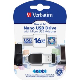 Verbatim® Store 'n' Go® Nano USB OTG Drive with Micro USB Adapter (16GB)