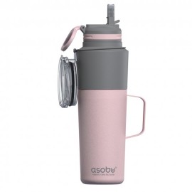 TWIN PACK DOUBLE-WALLED STAINLESS STEEL WATER BOTTLE WITH ATTACHED STAINLESS STEEL MUG (PINK)