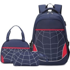 Gikizzi SPIDERMAN Boys School Backpack for Boys Backpack with Lunch Box Anime Backpack School Bag blue