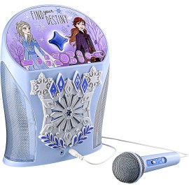 eKids Disney Frozen Karaoke Machine, Bluetooth Speaker with Microphone for Kids, Speaker with USB Port to Play Music, Easily Access Frozen Playlists with New EZ Link Feature