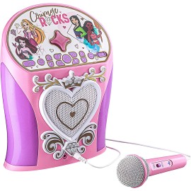 eKids Disney Princess Karaoke Machine, Bluetooth Speaker with Microphone for Kids, Speaker with USB Port to Play Music, Easily Access Disney Karaoke Playlists with New EZ Link Feature