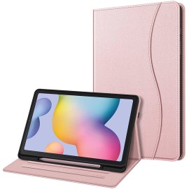 Fintie Case for Samsung Galaxy Tab S6 Lite 10.4'' 2020 Model SM-P610 (Wi-Fi) SM-P615 (LTE) with S Pen Holder, Multi-Angle Viewing Soft TPU Back Cover with Pocket Auto Wake/Sleep, Rose Gold