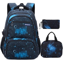 ETAISHOW 3Pcs Boys Girls Galaxy Print School Backpack Elementary Middle High